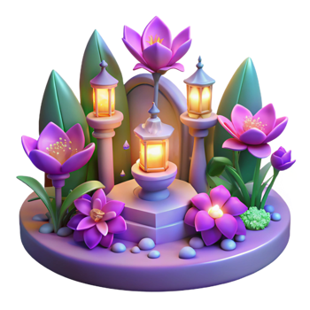 Enchanted Garden with Lanterns A magical scene of a garden navigating a world of lanterns, capturing the essence of enchantment in a digital world. png