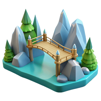 Wooden Bridge 3D Model A dynamic depiction of a bridge crafted in wood, captured in a stunning three-dimensional model. png
