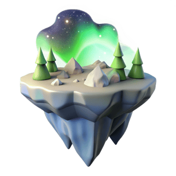 Aurora Floating Island A mystical 3D render of a floating island under the aurora, capturing its enchanting beauty and ethereal atmosphere. png