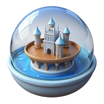 Enchanted Castle Snow Globe A magical scene of a castle navigating a snow globe, capturing the essence of enchantment in a digital world. png