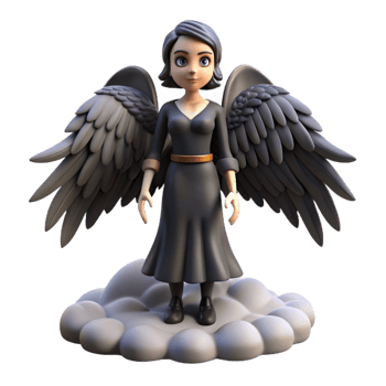 Dark Angel on Cloud 3D Render A dynamic depiction of an angel navigating a cloud, captured in a stunning three-dimensional render. png