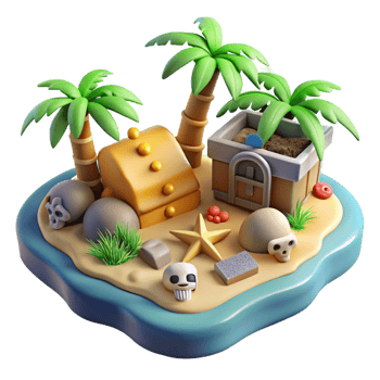 Tropical Island 3D Render A serene depiction of an island navigating the digital ocean, captured in a stunning three-dimensional render. png