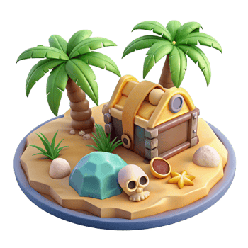 Tropical Island Treasure Hunt with Enchanting Elements and Mystical Design png