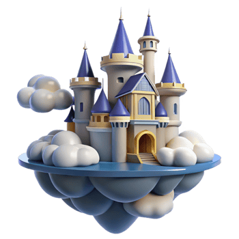 vibrant contemporary Fantasy Castle on Clouds in a Majestic Three Dimensional Scene of Enchantment high resolution png