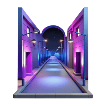 Neon Night Street in a Three Dimensional Cityscape of Futuristic Design png