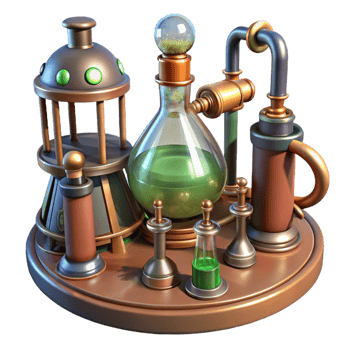 Steampunk Alchemy Lab Setup in a Creative Three Dimensional Scene of Design png