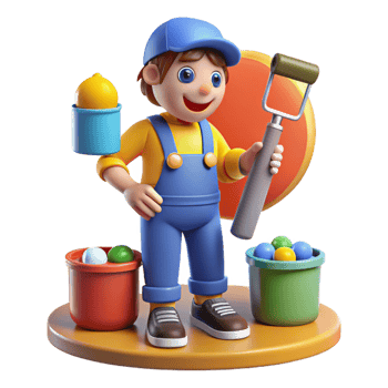 Handyman Cartoon with Paint Roller - A whimsical depiction of a cartoon handyman with a paint roller capturing his playful and endearing nature png