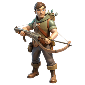 Hunter with Crossbow A dynamic depiction of a hunter wielding a crossbow, ready for adventure in a digital realm. png