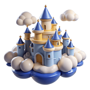 Fairytale Castle on Clouds in a Majestic Three Dimensional Scene of Enchantment png