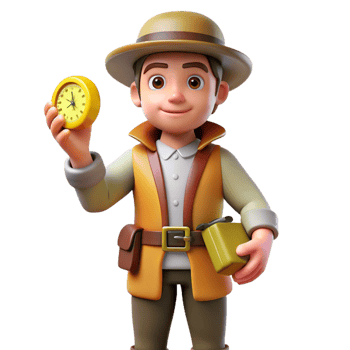 Explorer with Pocket Watch and Canteen - A dynamic depiction of an explorer with a pocket watch and canteen capturing the essence of historical elements and adventure png