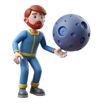 Three Dimensional Cartoon Man Holding a Moon in a Whimsical Scene of Adventure png