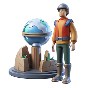 Three Dimensional Globe Explorer in a Whimsical Scene of Adventure png