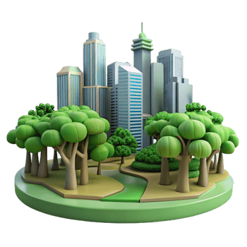 Urban Greenery Cityscape and Park Design - A dynamic depiction of urban greenery with a cityscape and park design capturing the essence of modern urban planning and environmental harmony png