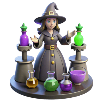 Witchcraft Potion Brewing in a Magical Three Dimensional Scene of Enchantment png