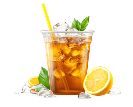 Iced Tea with Lemon and Mint in Plastic Cup png