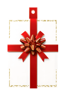 White Gift Tag with Red Ribbon and Bow png