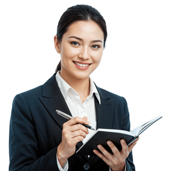 Confident Businesswoman with black notebook png