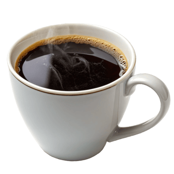 Steaming black americano coffee in white cup beverage photography minimalist style png