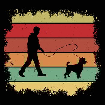 Brussels Griffon Silhouette with Sunset Retro Aesthetic vector