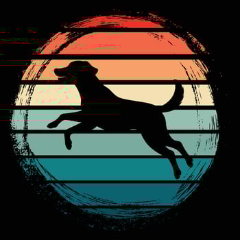 Retro Sunset Illustration Featuring Chesapeake Bay Retriever Silhouette vector