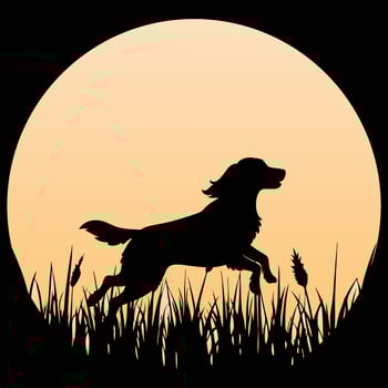 Clumber Spaniel Dog Silhouette with Sunset Retro Vibes vector