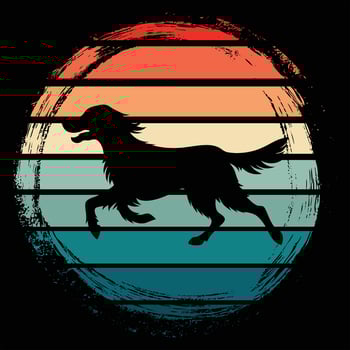 Sunset Over English Setter Dog Silhouette in Retro Style vector