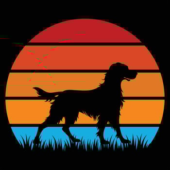 Vintage Style English Setter Dog Silhouette with Retro Sunset vector