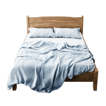 Cozy Bed with Blue Linen Sheets png