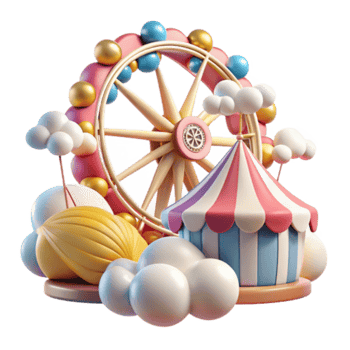 Whimsical 3D Render of Carnival Ferris Wheel and Tent png