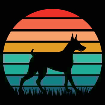 Vintage Sunset Background Featuring German Pinscher Dog vector