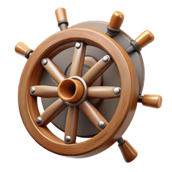 3D Render of a Wooden Ship Wheel Icon Nautical Steering Wheel Illustration png
