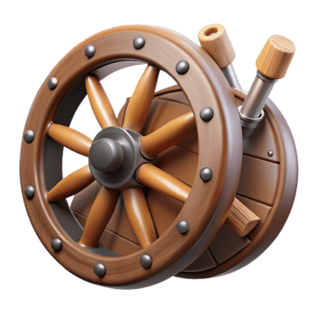Wooden Wheel 3D Render Vintage Spoked Wheel Design, Game Asset, Detailed Texture, Realistic 3D Model, High-Resolution Image, Brown Wooden Wheel, Game UI Element png