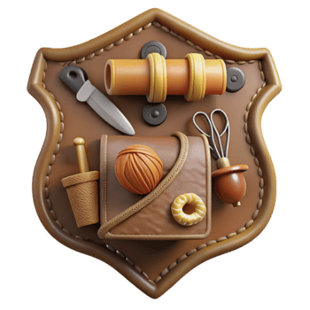 3D Render Brown Leather Shield Craft Tools Illustration png