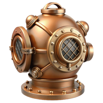 3D Render of Vintage Diving Helmet, Nautical Antique Brass Copper png