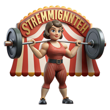 3D Illustration Strong Woman Weightlifting Circus Strongwoman Cartoon Character png