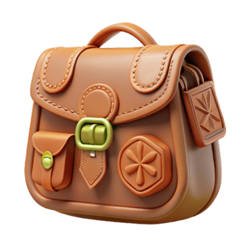 3D Render of a Cute Brown Leather Satchel Bag png