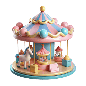 Whimsical 3D Render of a Pastel Carousel Illustration png