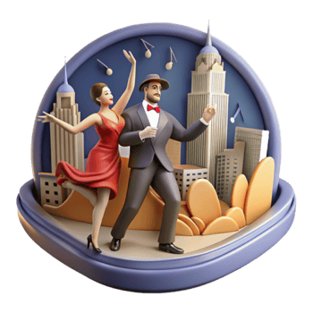 3D Illustration Dancing Couple Cityscape Background png
