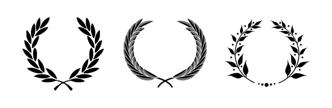 Set of wreaths and branches with leaves on black and white colour vector