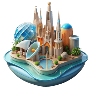 3D Illustration Island Cityscape Architectural Wonders png