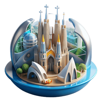 3D Illustration of Iconic Architectural Wonders in a Futuristic Globe png