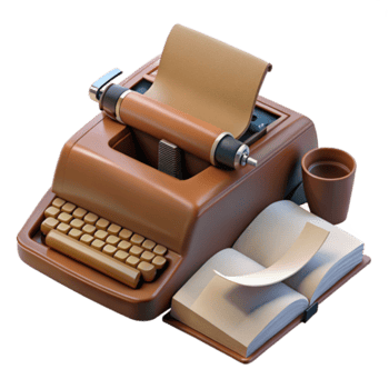 Vintage Typewriter 3D Illustration Books and Coffee Mug png