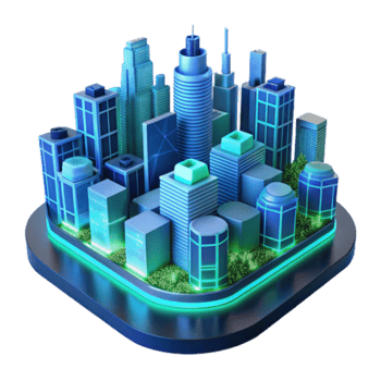 Futuristic Cityscape 3D Illustration Smart City Digital Buildings Neon Lights png