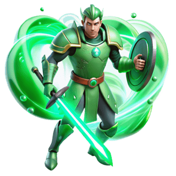 Green Knight 3D Illustration Fantasy Warrior with Sword and Shield png