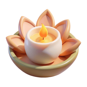 3D Render of a Calm Candle in a Lotus-Shaped Holder png