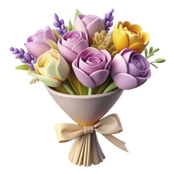 Pastel Flower Bouquet 3D Render Illustration png