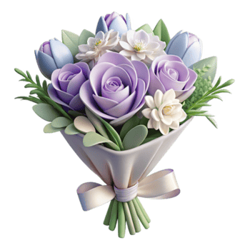3D Render of a Pastel Purple and White Flower Bouquet Illustration png