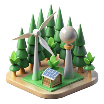 3D Illustration Green Energy Sustainable Forest Wind Turbine Solar Panel Eco Friendly Power png