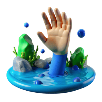 3D Illustration Hand Reaching from Water, Cartoon Style Aquatic Scene png