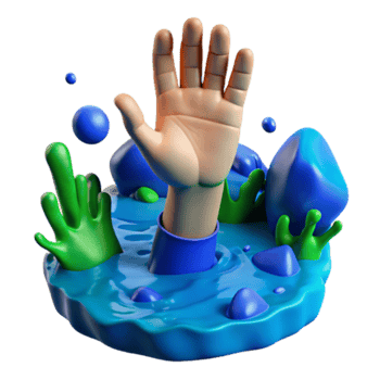 3D Render of a Hand Reaching from Blue Liquid, Abstract Illustration png